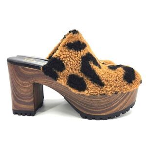 Jessica Simpson Tollia Clog  Mules Faux Shearling Leopard Print Women's Size 6